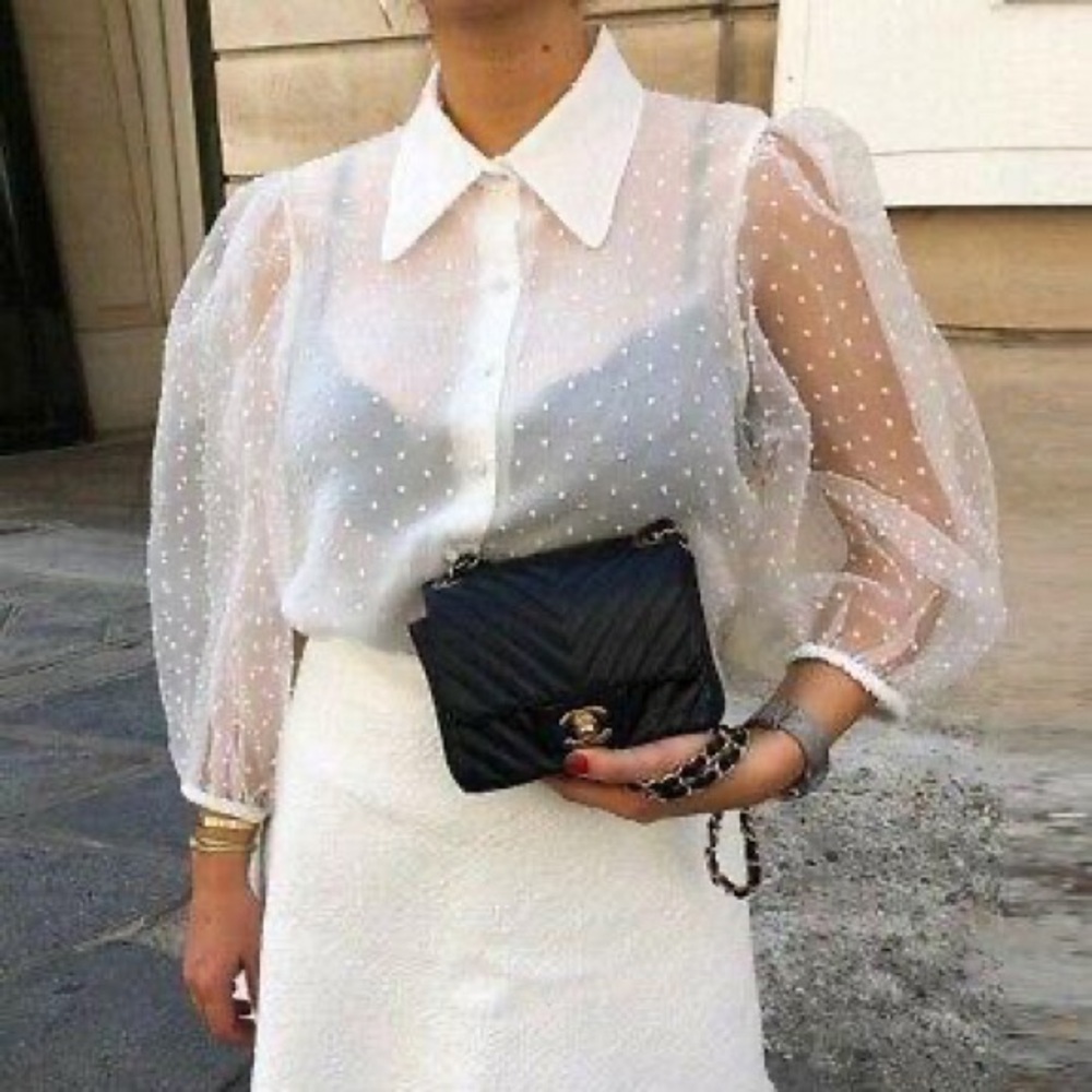 Zara White Polka Dot Organza Top